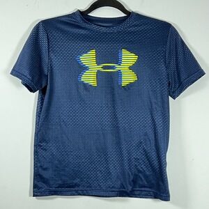 Under Armour Kids Blue Neon Green Sporty Athletic Short Sleeve‎ Shirt Boys Large